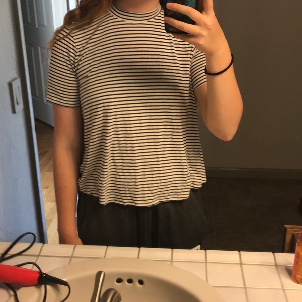 Striped mock neck tee!